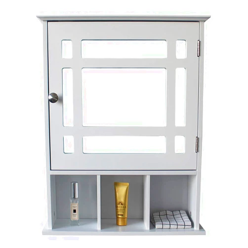 Wfinau Wall Mount Bathroom Cabinet, Wfinau Multipurpose Kitchen Medicine Storage Organizer with Mirror Single Door and Adjustable Shelves Three Compartment Over The Toilet Space Saver Storage Cabinet (White)