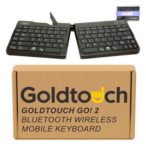 Goldtouch Go!2 Wireless Bluetooth Mobile Keyboard - PC & Mac GTP-0044W Plus Jestik Microfiber Cloth - Value Bundle