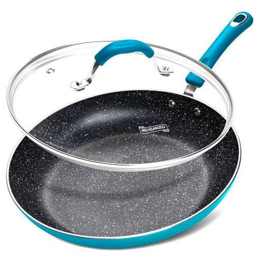 MICHELANGELO 12 Inch Frying Pan Nonstick, Nonstick Frying Pan with Lid 12 Inch, Large Frying Pan with Soft Grip Handle, 12 Inch Nonstick Skillet Pan with Stone Coating, Blue