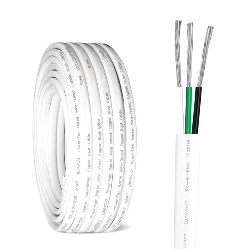 Kimbluth 10 Gauge Triplex Marine Wire Tinned Copper Boat Cable, 20ft 10 AWG Standard USA OFC Oxygen Free Copper Wire for Automotive Boat Speakers Solar Outdoors