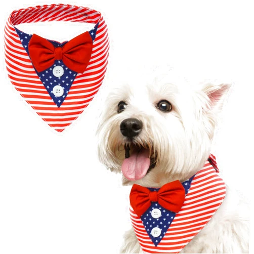 FUAMEY Independence Day Dog Scarfs 4Th of July Dog Bandanas American Flag Dog Tuxedo Pet Triangle Bibs Dog Holidays Outfit Dog Collar with Bow Tie XS