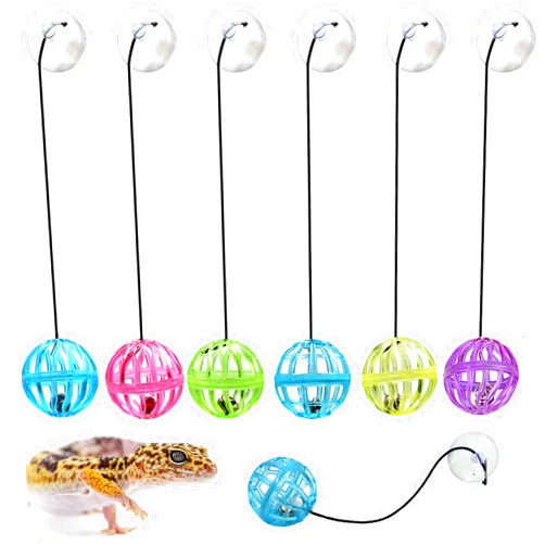 Together-life 6 Pack Bearded Dragon Toy Bell Balls, Reptile Lizard Toy Ball with Suction Cup and Rope for Bearded Dragon, Lizard, Gecko, Small Pet Animals
