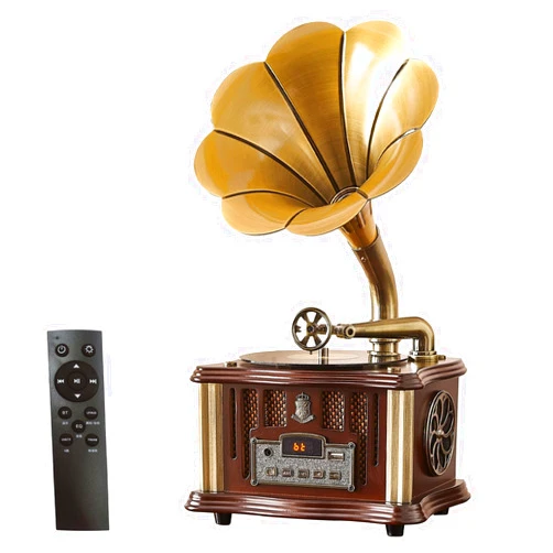 HZLSBL Vintage Gramophone Bluetooth 4.2 Phonograph Record Player All in One Built-in 2 Stereo Speakers, Simulated Vinyl Record Player Turntable,Radio AM FM Player (Coffee,Unable to Play Vinyl Records)