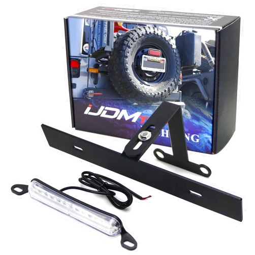 iJDMTOY Rear Spare Tire Mount License Plate Relocator Bracket w/ 12-SMD LED License Plate Light Compatible with Jeep 2018-up Wrangler JL