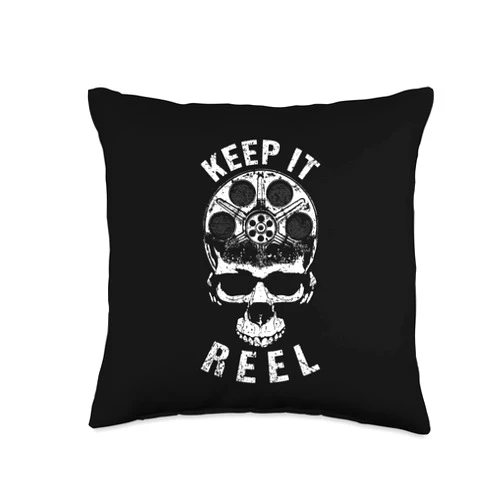 Grandio Design Movie Director Filmmaker Gifts Movie Director Filmmaker Keep It Reel Halloween Film Skull Throw Pillow, 16x16, Multicolor
