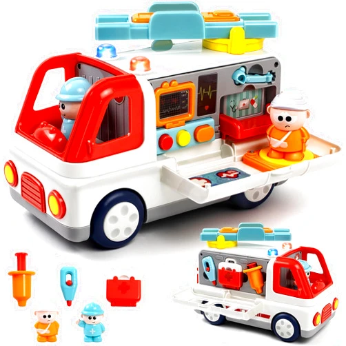 Brixlytoys Ambulance Toy for Kids Age 3+, Medical Rescue Vehicle with Lights & Sounds, Removable Stretcher, Doctor Tools, Openable Doors, Play Figures – Educational Role Play Toy for Boys & Girls – White
