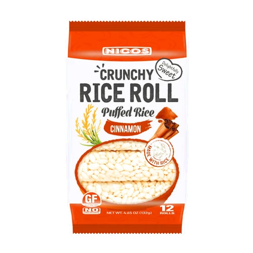 Nicos (Cinnamon) Crunchy Rice Roll- Puffed Rice (12 Rolls x 6) made with real white rice - gluten free delicious snack for kids & adults-Friendly Grains