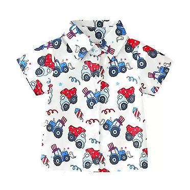Generic Little Boys Dress Shirts Short Sleeve Cute Summer Button Down Shirt Roll Up Sleeve Collar Shirt for Photo Shoot White 18-24 Months