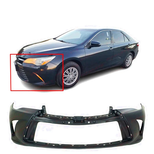 FitParts Compatible with Front Bumper Cover Fascia 2015-2017 Toyota Camry Hybrid LE E XLE XSE. New Primed Without Sensor Holes, with Fog Light Holes. TO1000409 5211907912 2016