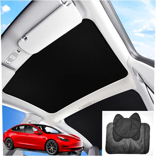 IsOught Tesla Model 3 Sunshade Roof, 2-in-1 New Upgrade, Heat Insulation, UV Protection, Sunroof Shield, Tesla Model 3 Accessories with Storage Bag.(Black)