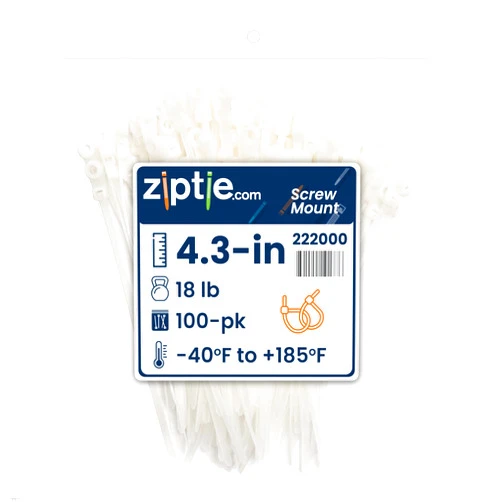 ZipTie.com 4.3-Inch Natural Zip Ties With Screw Hole - 18-lb Tensile Strength Cord Management & Secure Mounting - Indoor & Outdoor Multi-Purpose Tie Wraps (100-Pack)