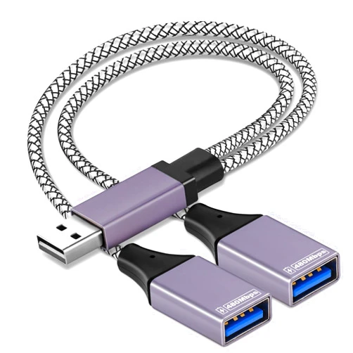 ROÉKO [2025 Upgraded]USB Splitter 1 in 2 Out Cable,Double USB Port Extender Power Split Adapter,Data & Charger Cord Extension Adapter Cable--25 CM (Data and for charging but wouldn't work with CarPlay）