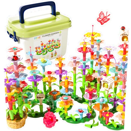 TEMI 224 PCS Flower Garden Building Toys for Girls Toys, Educational STEM Toy and Preschool Garden Play Set for Toddlers 3 4 5 6 7 8 Year Old Kids Boys Girls, Flower Stacking Toys for Kids Age 3-8