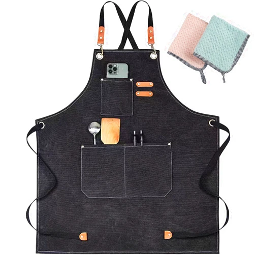 JINSHANGTOPK Chef Apron, Aprons for Men,Adjustable Strap Cotton Canvas Cross Back Apron for Kitchen Cooking Baking Bib Apron