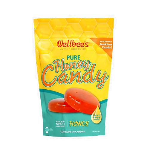 Wellbee's 100% Pure Honey Candy - No Additives - Healthy - Single Ingredient - Paleo & SCD Approved - Natural Cough Drop - 20 Pack