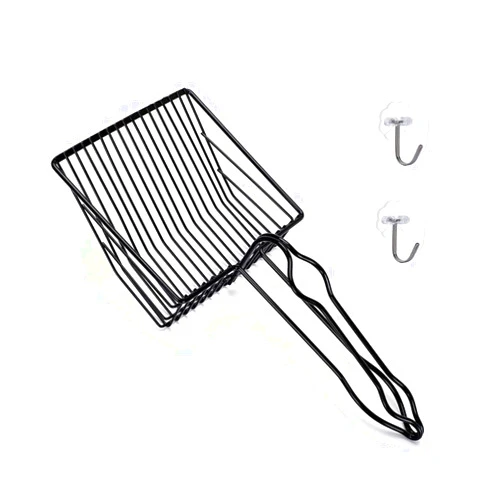 QUALIALL Metal Cat Litter Scoop, Fast Kitty Box Pooper Scooper with Holder, Deep Large Shovel, Upgraded with Flat Head and a Comfy Thumb Hole in Long Handle