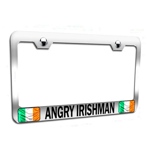 Makoroni - Angry Irishman Irish Chrome Metal License Plate Frame Tag Holder, c98