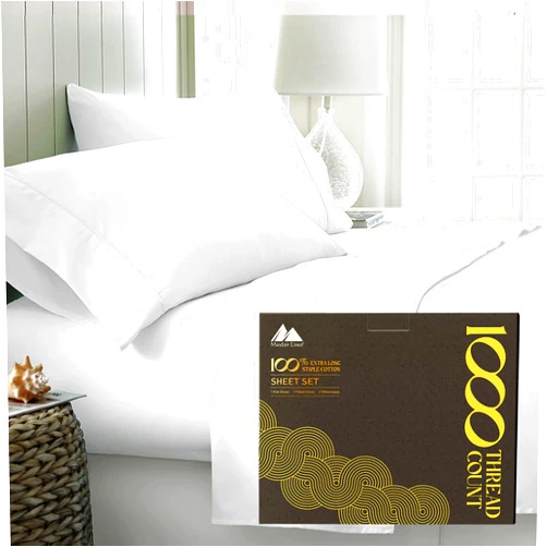 Mayfair Linen 100% Pure Egyptian Cotton Sheets Queen Size - 1000 High Thread Count Sheets Queen, 4 PC White Luxury Hotel Sheet for Queen Size Bed, 16