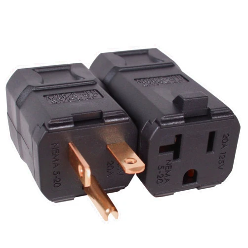 Journeyman-Pro Clamshell Plug & Connector Set 20 Amp 120-125 Volt, NEMA 5-20P + 5-20R (5-20C), 2Pole 3Wire, Straight Blade, Male & Female Replacement Cord End, Black Commercial Grade Nylon (1)