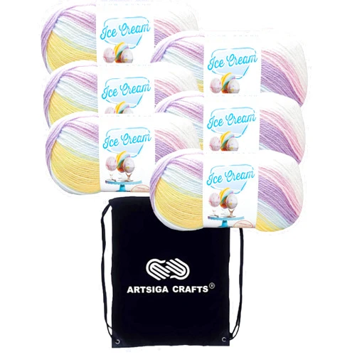Lion Brand Yarn Lion Brand Ice Cream Cotton Candy 923-201 (6-Skeins - Same Dye Lot) Baby Sport #2 Acrylic Yarn for Crocheting and Knitting with Project Bag