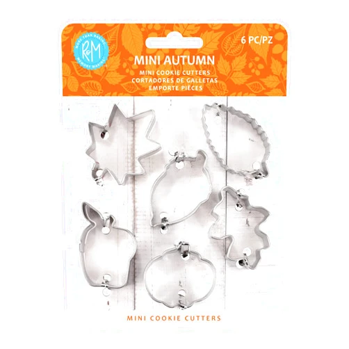 R&M International Mini Autumn Leaf Cookie Cutters, Acorn, Pumpkin, Oak, Maple, Aspen, Apple, 6-Piece Set in Gift Tin