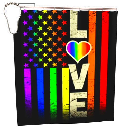Suonity Rainbow Gay Pride American Flag Waterproof Bathroom Shower Curtain, Home Hotel Bathroom Decoration Shower Curtain, Curtain.(72x72in)