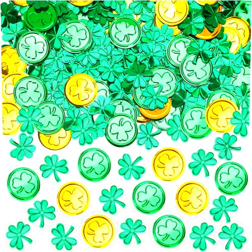 MARFOREVER St. Patrick's Day Shamrock Confetti, Green Gold Shamrock Metallic Foil Glitter Confetti Clover Scatters Table Centerpiece Decorations for St Patrick's Day Party Irish Birthday Supply Favors