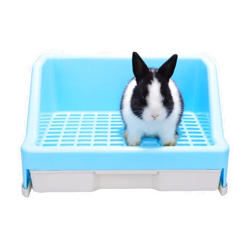 RUBYHOME Rabbit Litter Box with Drawer,Potty Trainer Corner Toilet Litter Bedding Box Bigger Pet Pan for Adult Guinea Pigs, Rabbits, Chinchilla, Galesaur, Ferret, Small Animals, 12 Inches (Blue)