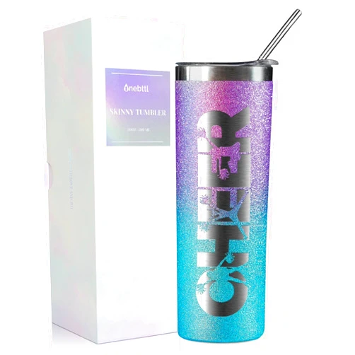 Onebttl Cheerleader Glitter Tumbler Gifts For Girls - Cheer - 20oz/590ml Stainless Steel Insulated Tumbler with Straw, Lid - Gift for Cheerleading, Coach or Cheer Squad - (Purple-Blue Gradient)