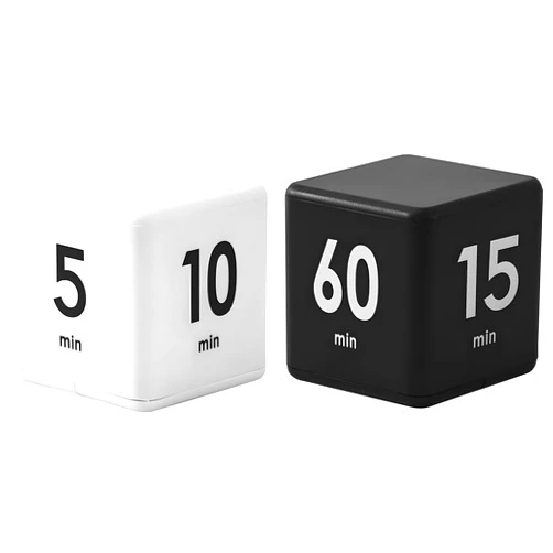 Qumox 2-Piece Cube Timers with Gravity Sensor, Flip Timer for Kids, Workouts, and Games, Time Management Tool with 1, 3, 5, 10 Minutes and 15, 20, 30, 60 Minutes Settings (White, Black)