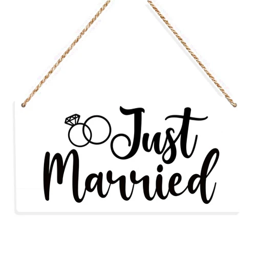 KongMoTree Just Married Sign Wall Hanging Just Married Decorations Wedding Accessories Stuff Wedding Decorations for Reception Engagement Wedding Party Wall Art Decor Wooden Sign Ring Bearer Sign