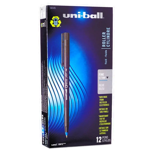 Uni-ball Sanford Uniball Onyx Roller Stick Pen, 0.7mm Fine, Blue Ink, Dozen (60145)