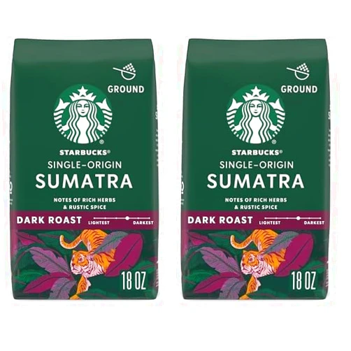 Starbucks Sumatra Dark Roast Ground Coffee, 18 Ounce (Pack of 2)