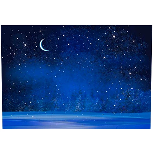 Yeele 9x6ft Winter Night Snowfall Snowflake Photography Backdrops Starry Sky Moon Blurry Fir Trees Pine Forest Background Merry Christmas Happy New Year Party Banner Decoration Studio Props