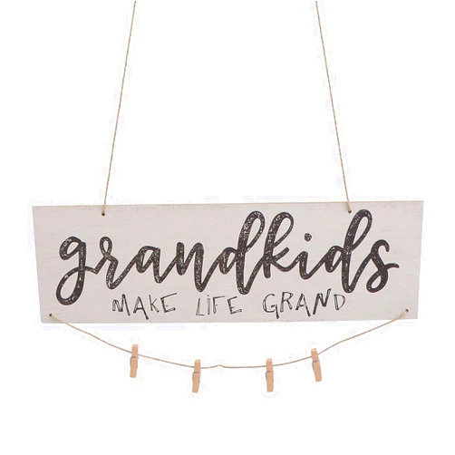 Garneck Mini Wooden Hanging Grandkids Photo Frame Make Life Grand Wall Board DIY Listing Note Clips Crafts Gifts for Grandma(White)
