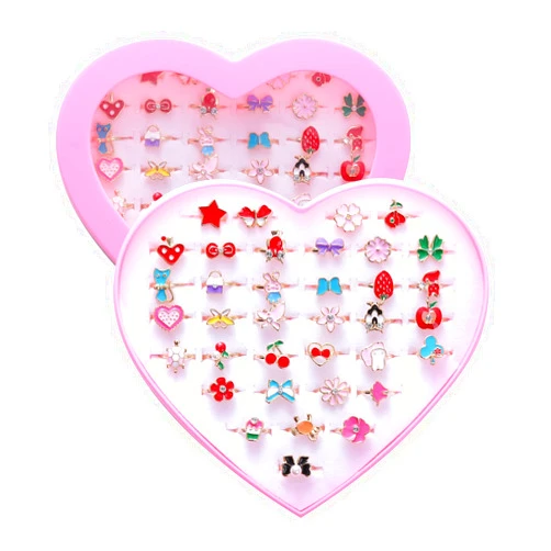 PASEMM 36pcs Little Girl Jewel Rings, Adjustable, No Duplication Kids Play Rings in Box,Pretend and Dress Up Rings for 4-12 Year Old Girls Birthday Gifts Holiday Gifts, 3 4 5 6 7 8 9 10 11 12 Year Old