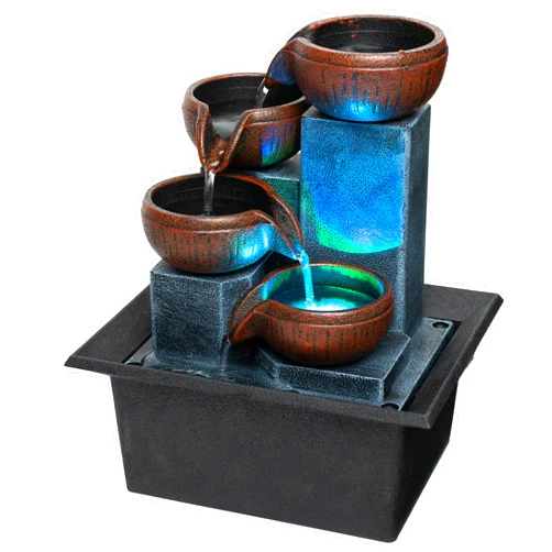 Father'sDen Collection Tabletop Water Fountain-Water Fall Fountains-Indoor Desktop Fountain with Audible Calming Waterfall Sounds for Feng Shui Effect-Cascading LED Color Lighting