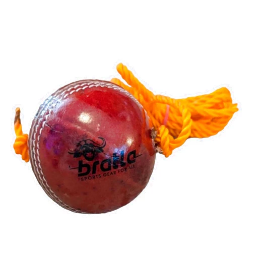 Bratla Hanging Cricket Ball with 10-Foot Cord | Leather Ball for Batting Practice & Hand-Eye Coordination | 5.5 oz Red Cricket Ball
