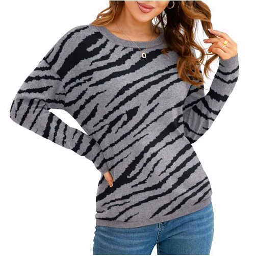 VIISHOW Women's Pullover Sweaters Long Sleeve Print Knitted Crew Neck Sweater Tops（a little run big