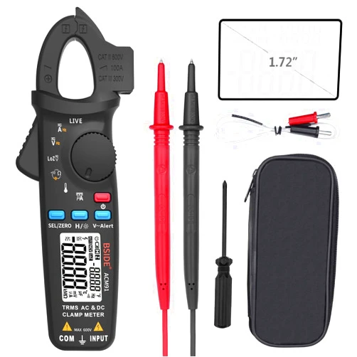 BSIDE ACM91 Digital Clamp Meter 1mA AC/DC Current True RMS Auto-Ranging 6000 Counts Meter Hz Temperature Capacitance Live Check V-Alert Low Impedance Voltage Tester