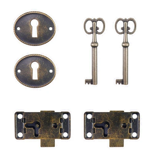 LC LICTOP Retro Bronze Decorative Jewelry Case Lock Cabinet Lock Cylinder Antique Lock Replacement for Drawer Cupboard Furniture Wood Boxes - 2Sets