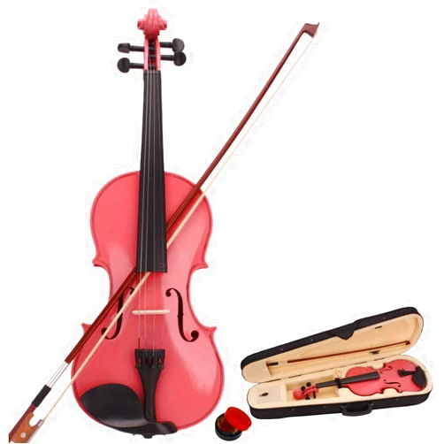 Kcelarec Acoustic Violin, Solid Wood Fiddle with Bow Case Rosin, Stringed Musical Instrument Violin for Beginner Adult Boys Girls Children Kids (1/4, Pink)