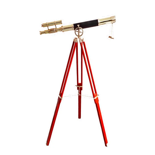 NAVIROCK Double Barrel Vintage Telescope Shiny Brass Finish Wooden Brown Nautical Tripod Telescopes Spyglasses Leather Sailor Boat Decor Collectibles - Navirock