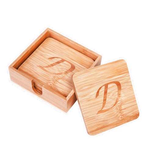 RCZ Décor RCZ Decor Personalized Monogrammed Coaster Set | Includes 6 Drink Coasters with Holder | Bamboo Coasters for Coffee Tables - Wedding Gifts - Holiday Presents & More | Monogram ''D'', Natural Color