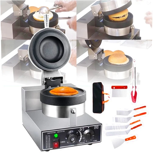 Aromaoveite Ice Cream Burger Machine, 1200w Commercial Hamburger Press, Ice Cream Waffle Maker, Non-Stick Electric Sandwich Press, Adjustable Temperature 50-300℃ Non-Stick Pan,Grey