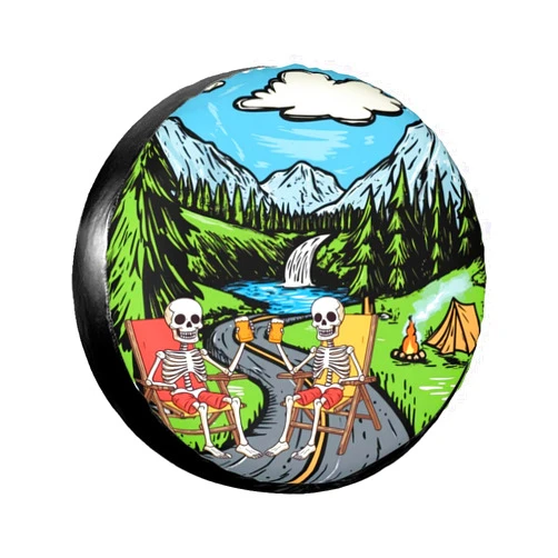 TZBVTAU Skull Camping Spare Tire Cover-Cute Funny Waterproof Universal Spare Wheel Tire Covers Fit for Rv SUV Truck Camper Travel Trailer Accessories,14 inch