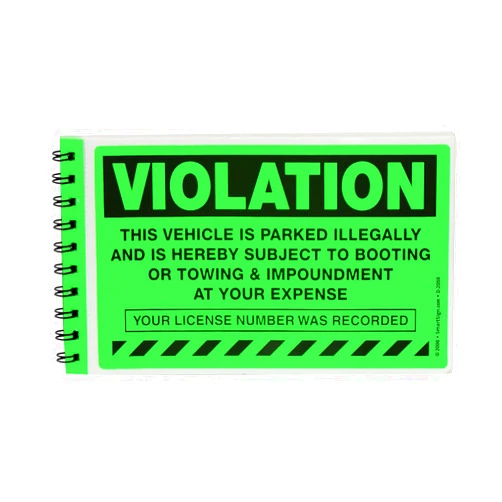 SmartSign Parking Violation Stickers - 50 Stickers Book with Liners, 5 x 8 inch, Vehicle Illegally Parked Sticker, Hard to Remove Write-On Tickets, Fluorescent Green