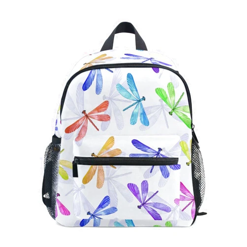 ALAZA Colorful Dragonflies Toddler Backpack for Boys Girls,Kid Backpack with Chest Clip and Name Tag,M