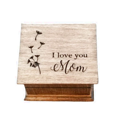 Simplycoolgifts Mother's day gift, Mom music box, Custom made music box with I love you Mom and dandelion image engraved on top, with your choice of color and song