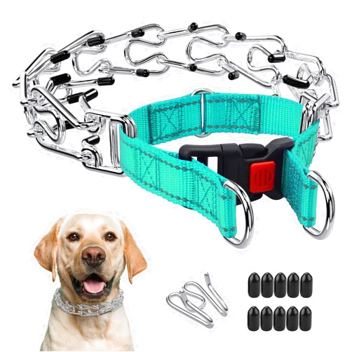 Marnonsis Dog Training Collar No Pull, Adjustable Dog Basic Collar for Small Medium Large Dogs with Quick Release Buckle,Extra Links, Safety Clip, Rubber Tips(Green,M)